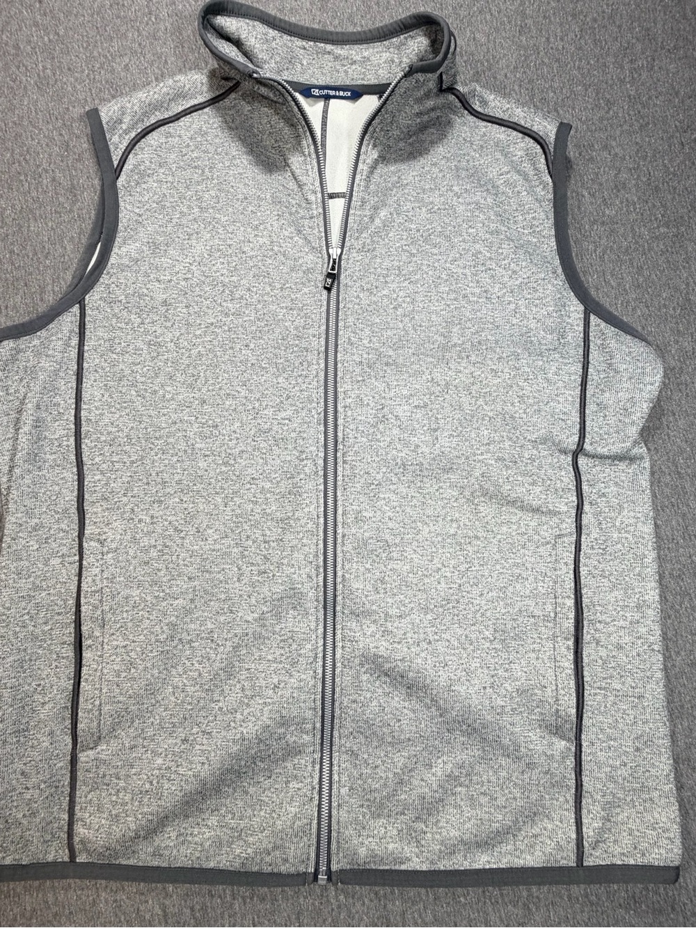 Cutter & Buck Mens Full Zip XLT Fleece Lined Zip Pocket Gray Vest